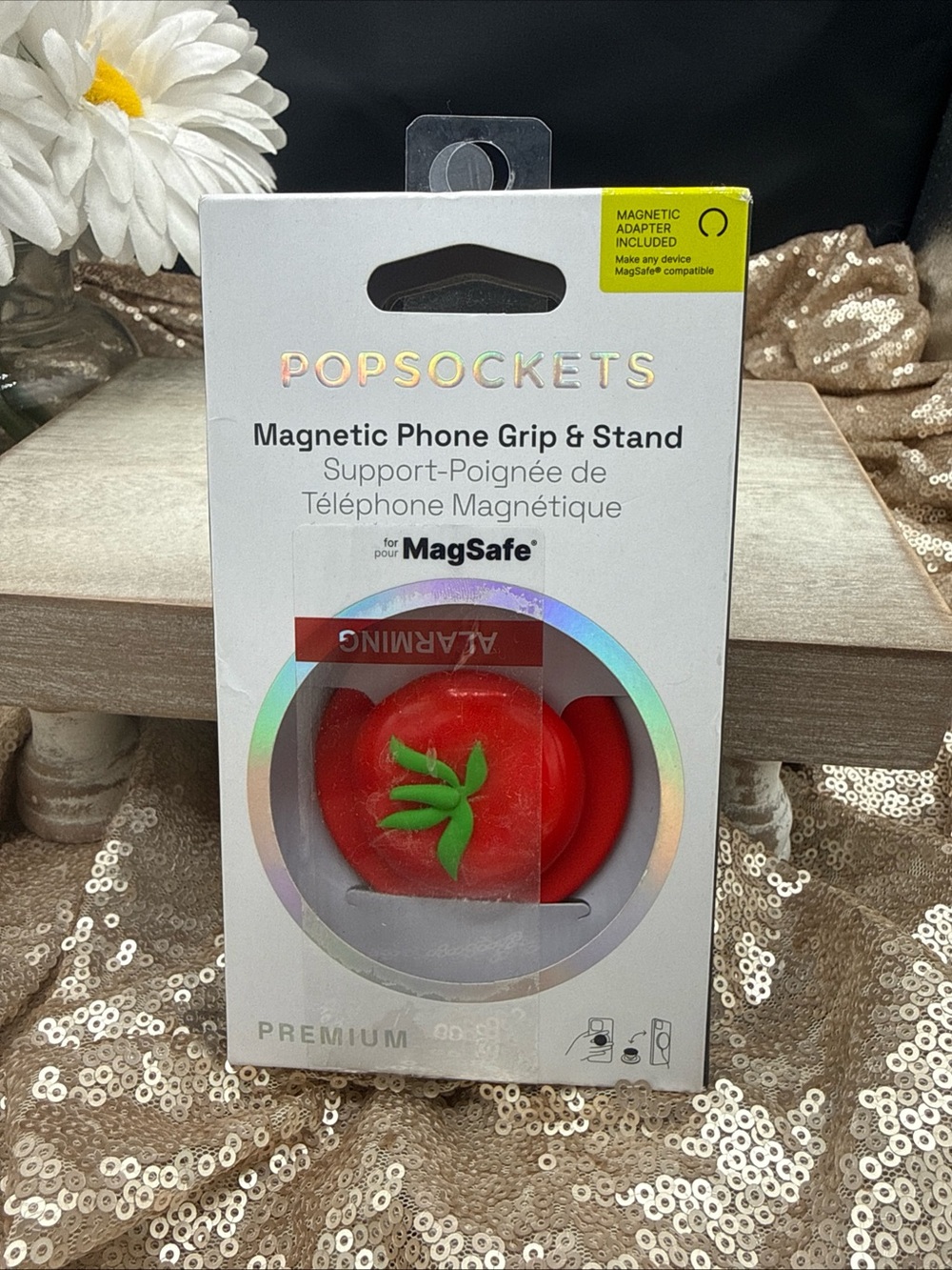 PopSocket Magnetic Phone Grip & Stand - Red with Green Accent Tomato Design